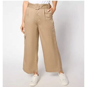 Studio Park x Amy Stran 12 Regular Lyocell Twill Belted Crop‎ Pant Stone NWOT)